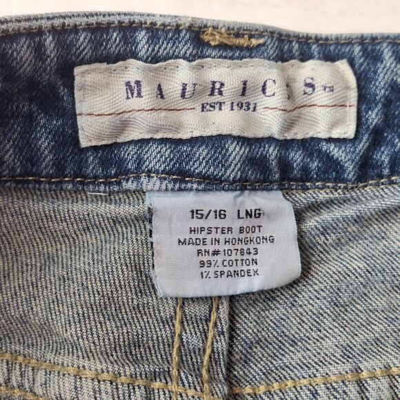 Maurices Womens Jr Size 15/16 Long Hipster Boot Stretch Distressed Medium Wash - Picture 11 of 16
